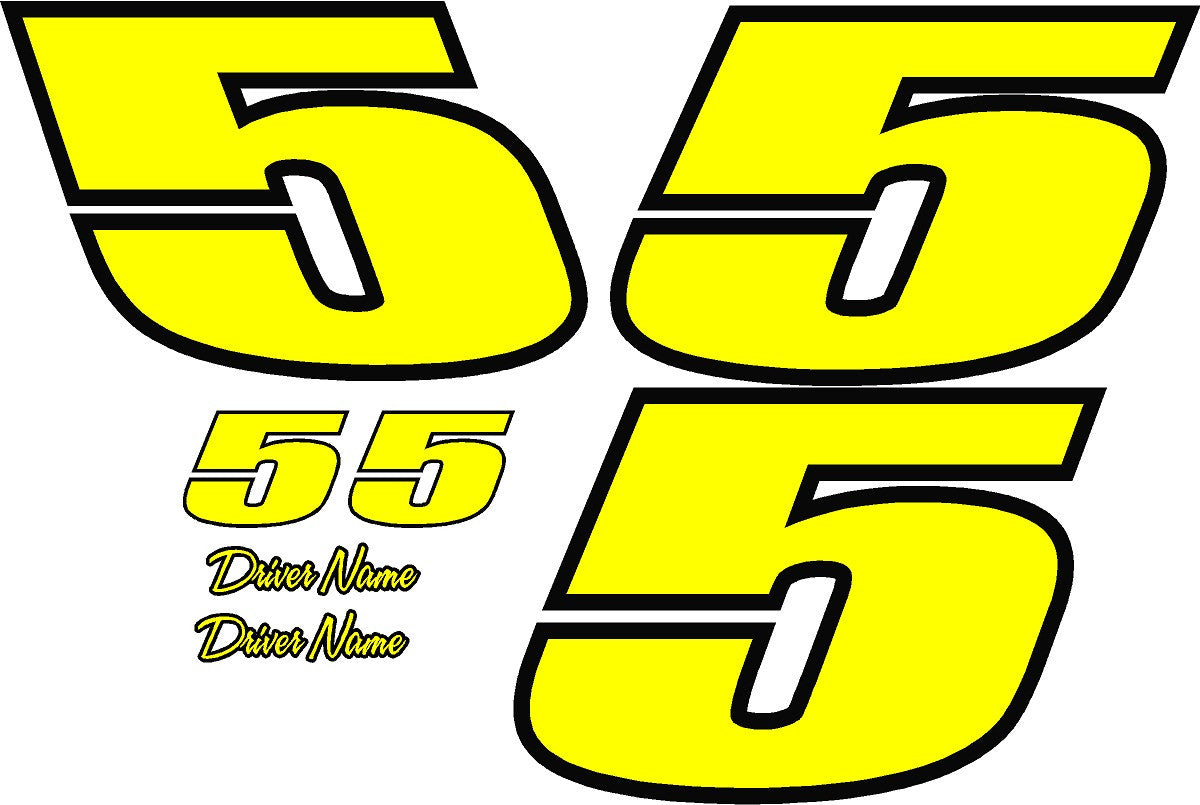 Number Kit 2 color 1 digit race car decals with drivers name