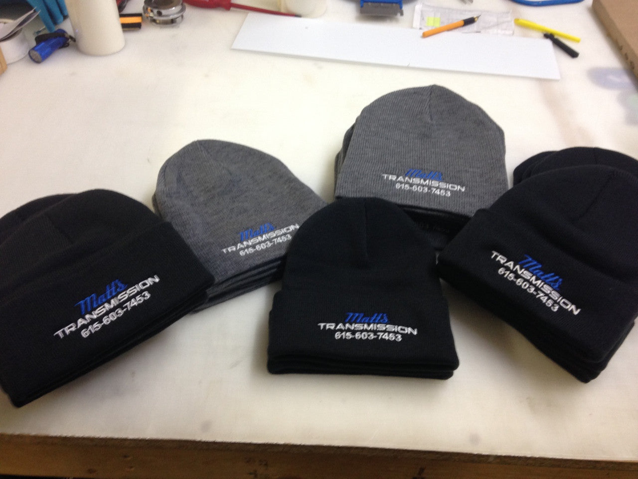Embroidered Beanies with Matt's Transmission Business Logo
