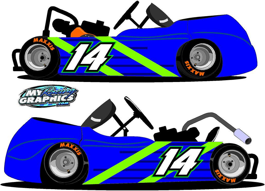 Racing Gokart side wrap Graphic blue green stickers decals
