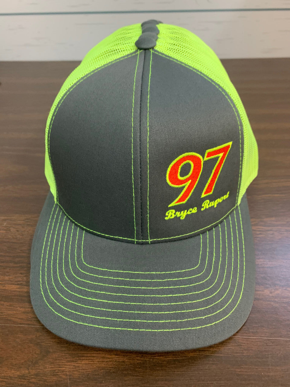 Trucker Mesh Cap Grey/Neon Yellow with number and name