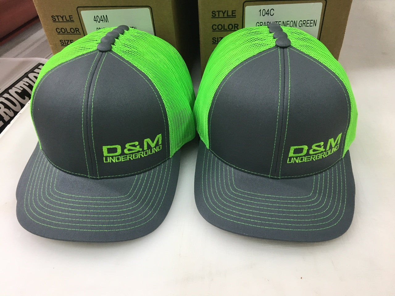 Neon Green Mesh back caps D & M underground