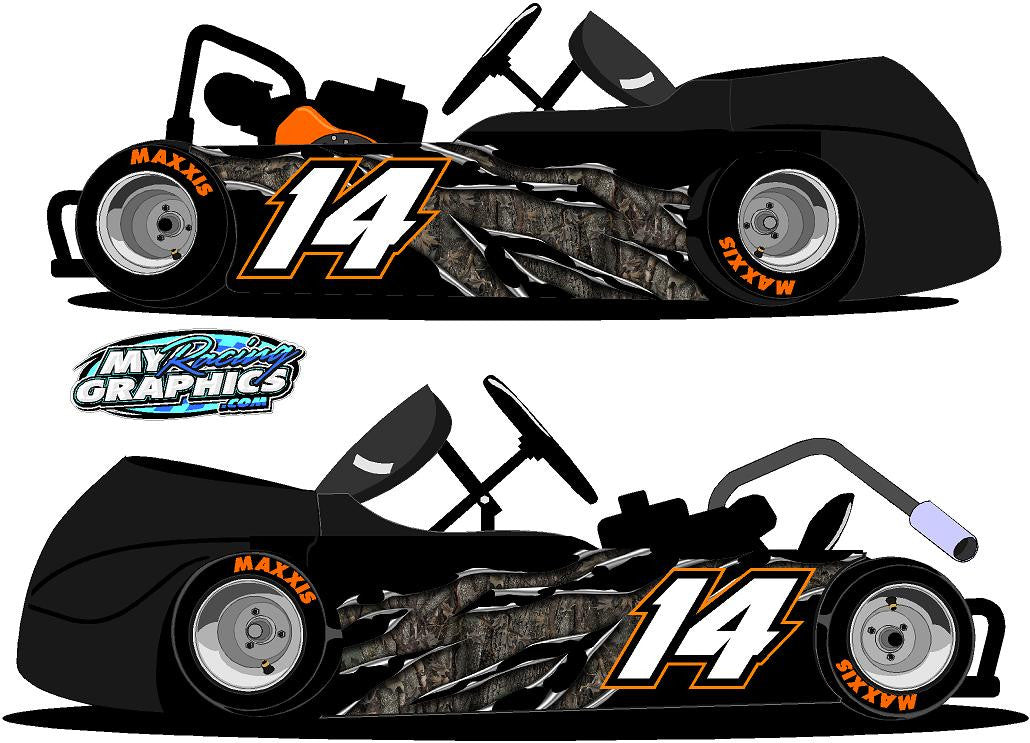 Camo Rip Racing Go Kart side wrap decals