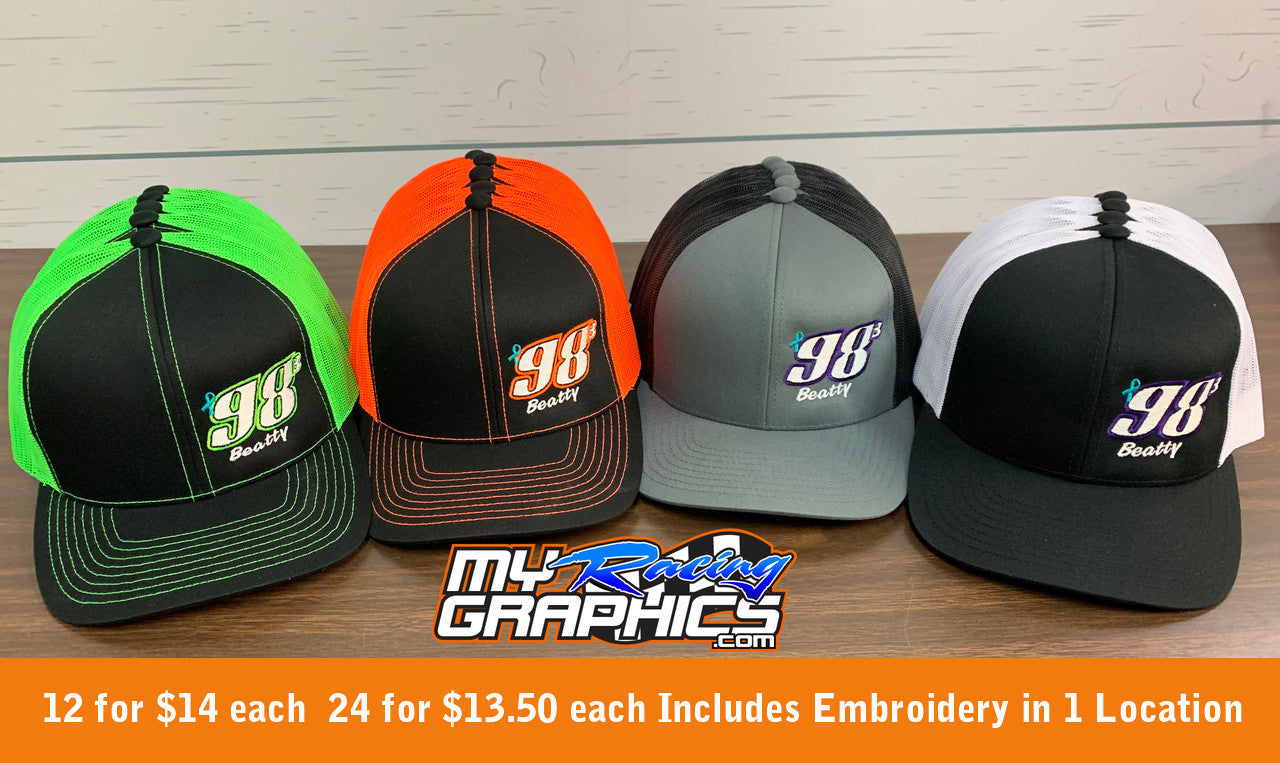 Trucker Mesh Pacific Headwear Trucker Mesh Caps Custom Racing Number Embroidery